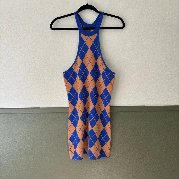 Urban Outfitters Argyle‎ Knit Sweater Mini Dress Size Medium NWT - Picture 2 of 14